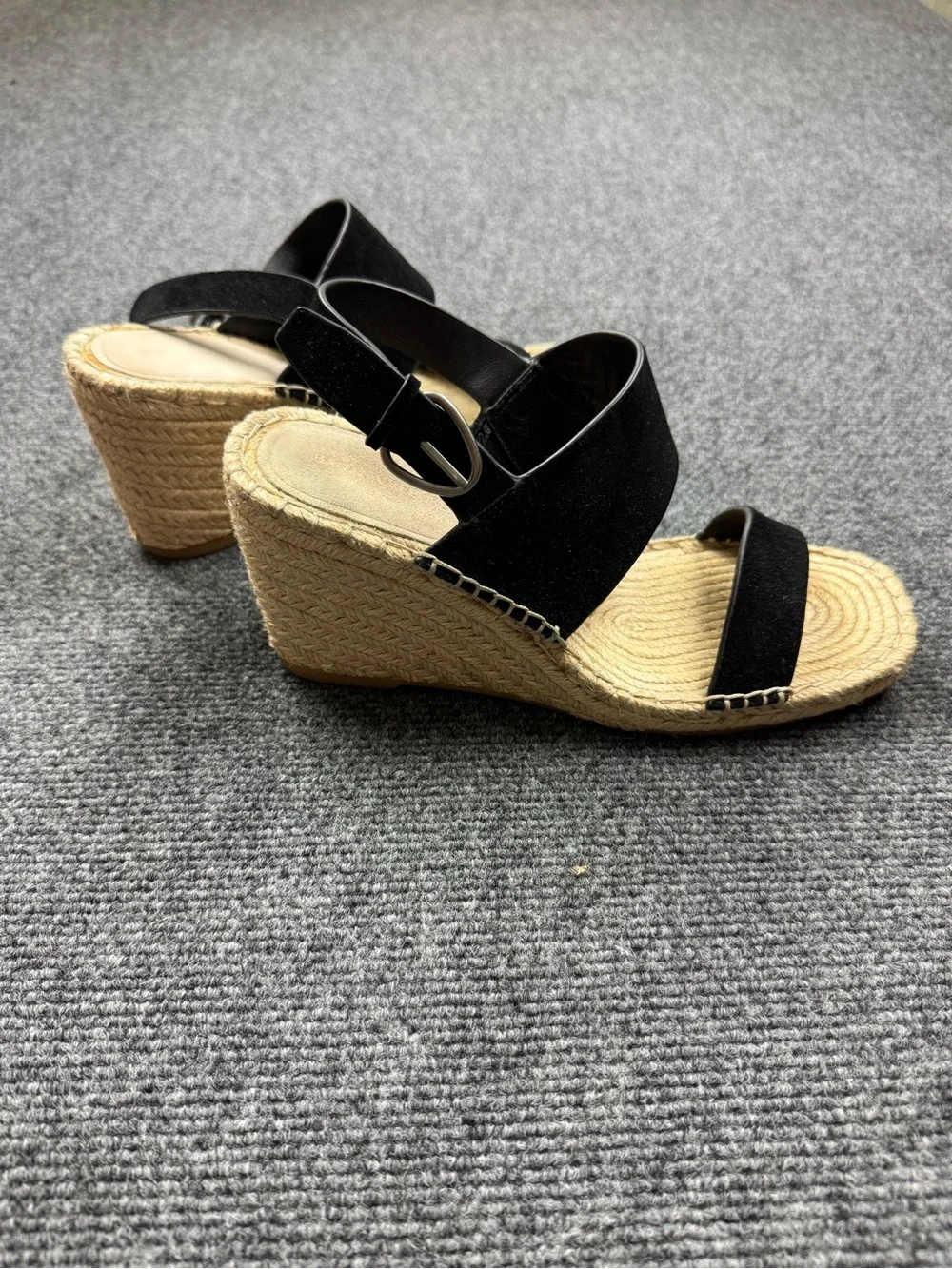 Banana Republic Black Suede Espadrille Wedge Sandals Size 6.5